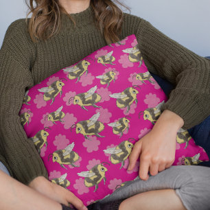 Save the bees pink florals cushion