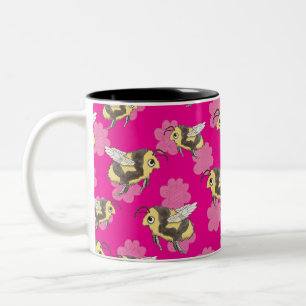 Save the bees pink florals Two-Tone coffee mug