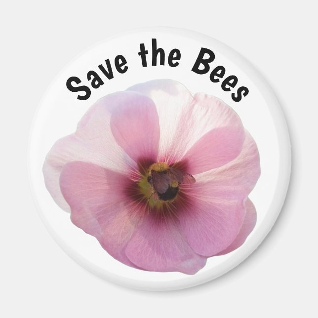 Save the Bees Pink Hollyhock Magnet (Front)