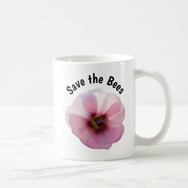 Save the Bees Pink Hollyhock Mug (Right)