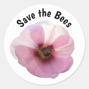 Save the Bees Pink Hollyhock Sticker