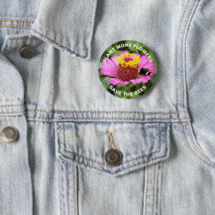 Save the Bees Pink Zinnia Flower 6 Cm Round Badge