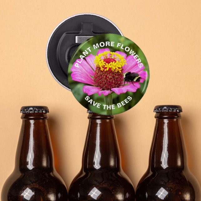 Save the Bees Pink Zinnia Flower Bottle Opener (In Situ Beer Bottles)