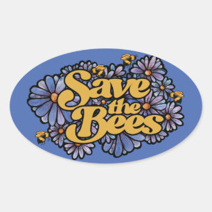 Save the Bees purple Daisy Flower Art Bee Love Oval Sticker