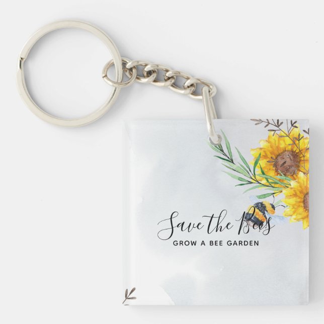 Save The Bees - Quotes, Slogans Sayings Sunflowers Key Ring (Front)