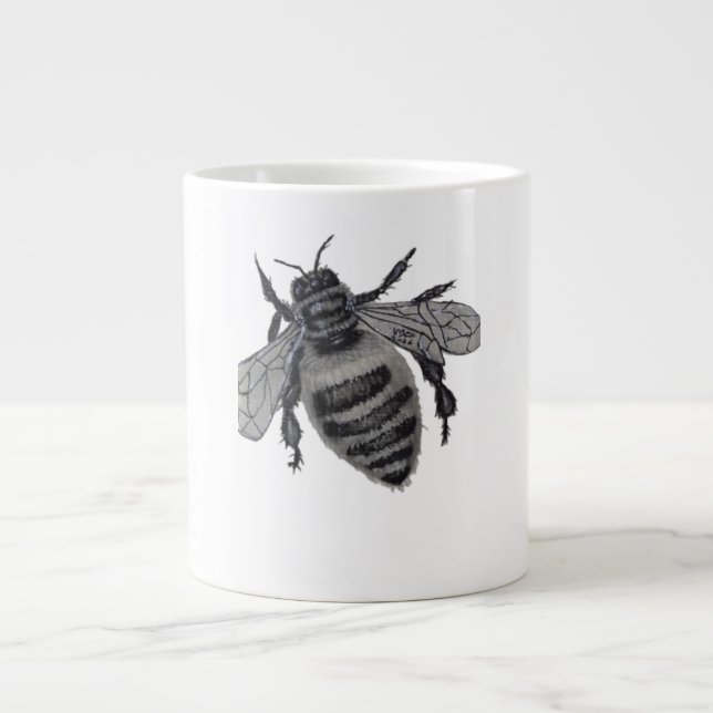 Save the Bees: Realistic Hand-Drawn Honey Bee Art Large Coffee Mug (Front)