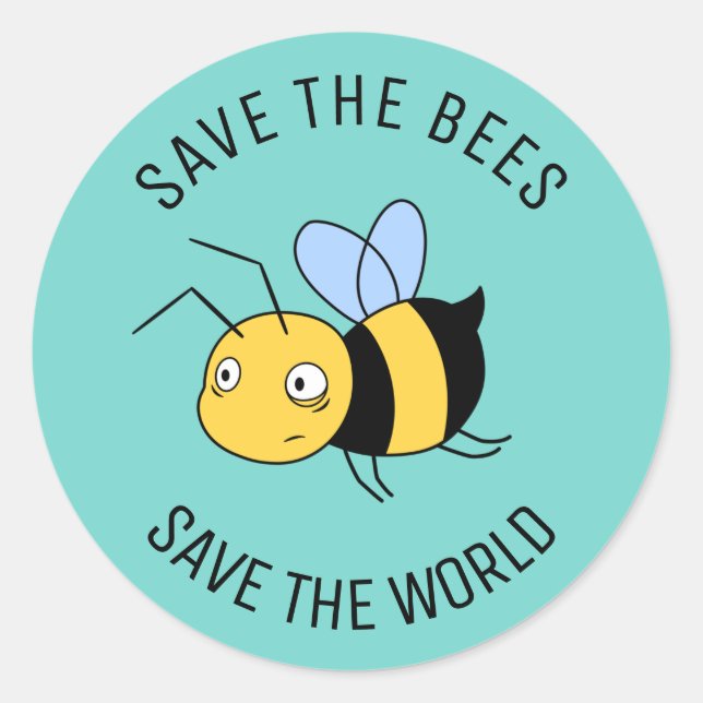 Save the Bees, Tired Worker Bee on Green Classic Round Sticker (Front)