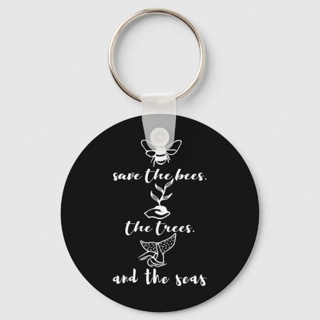 Save The Bees Trees And Seas Environmental Day Ear Key Ring (Front)