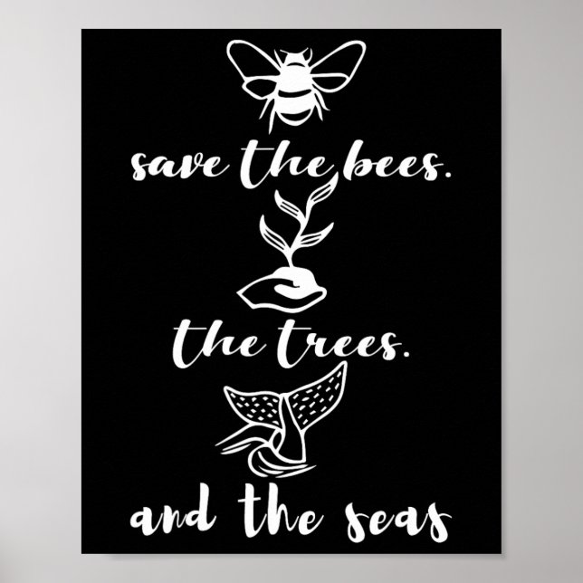 Save The Bees Trees And Seas Environmental Day Ear Poster (Front)