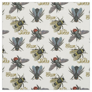 Save the Bees Vintage Bee Antique Illustration Fabric