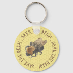 Save the Bees   Vintage Honeybee & Honeycomb Key Ring