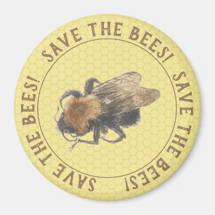 Save the Bees Vintage Honeybee & Honeycomb Magnet