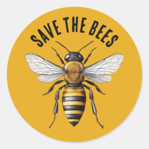 Save the Bees Yellow Classic Round Sticker