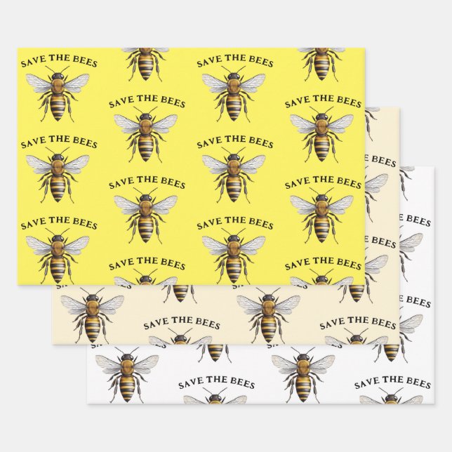 Save the Bees Yellow Wrapping Paper Sheet (Set)