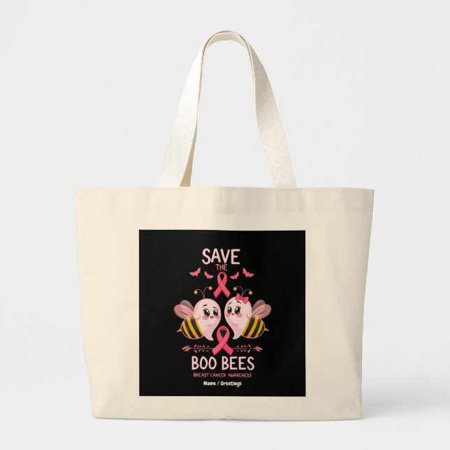 Save The Boo Bees Breast Cancer Women Halloween  Large Tote Bag (Front)