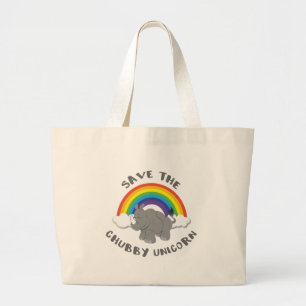 Save The Chubby Unicorn Rhino Large Tote Bag