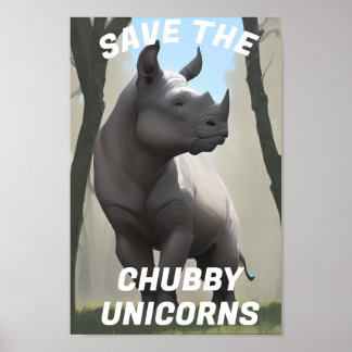 Save The Chubby Unicorns" Funny Poster