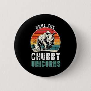 Save The Chubby Unicorns Funny Retro Rhino Animal 6 Cm Round Badge