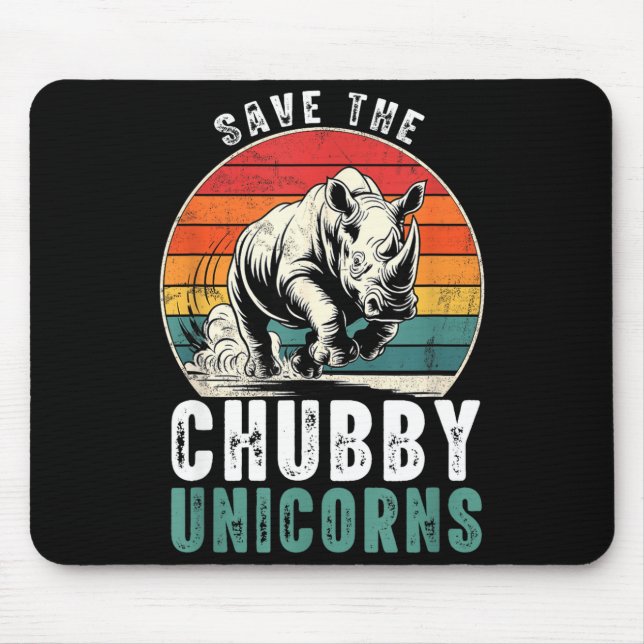 Save The Chubby Unicorns Funny Retro Rhino Animal  Mouse Pad (Front)