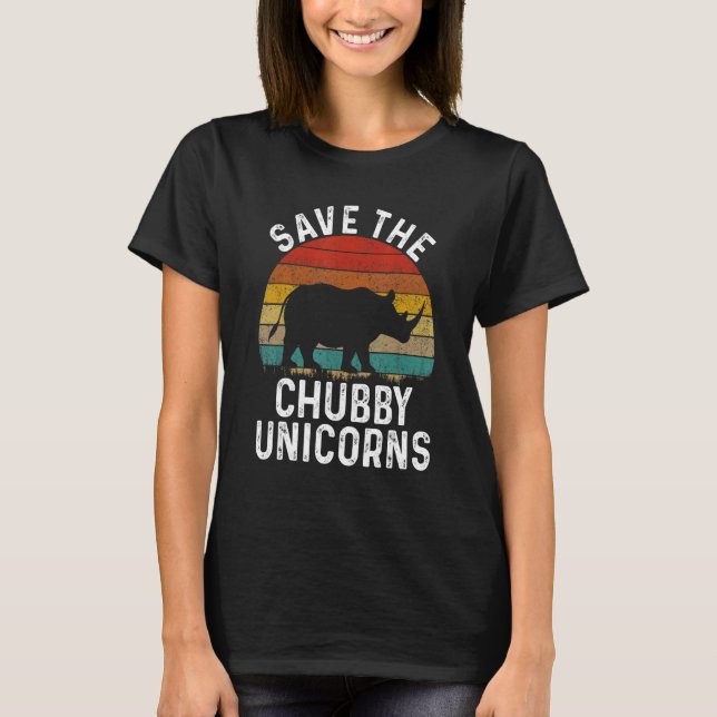 Save The Chubby Unicorns Retro Style Rhino T-Shirt (Front)