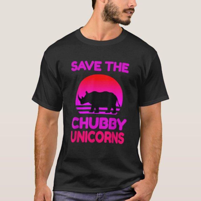 Save The Chubby Unicorns Retro Style Rhino  T-Shirt (Front)