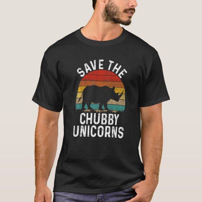 Save The Chubby Unicorns Retro Style Rhino T-Shirt (Front)