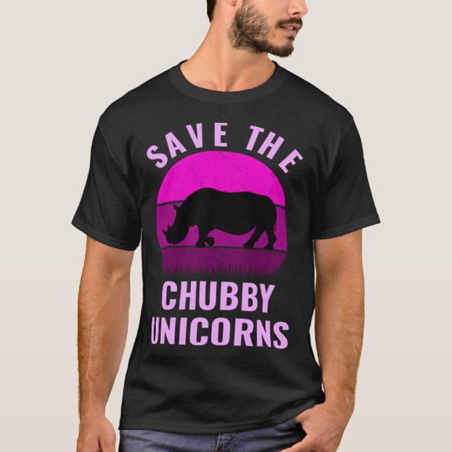 Save The Chubby Unicorns Retro Style Rhino T-Shirt (Front)