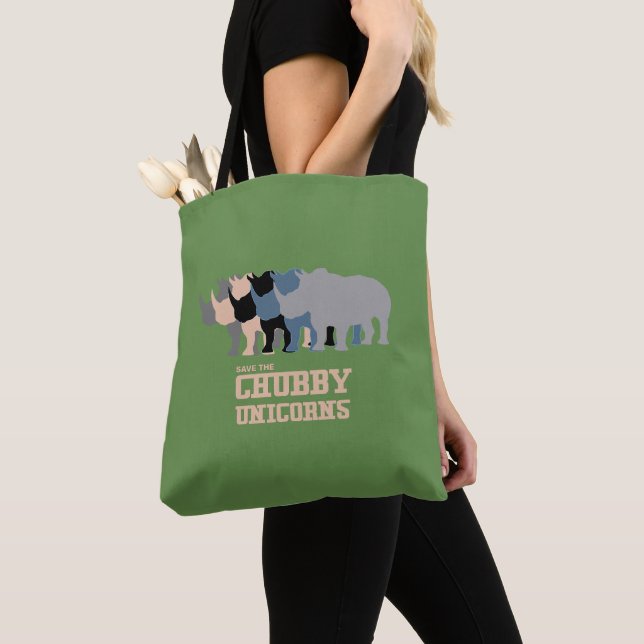 Save the Chubby Unicorns Rhino Multi Colour Tote Bag (Close Up)