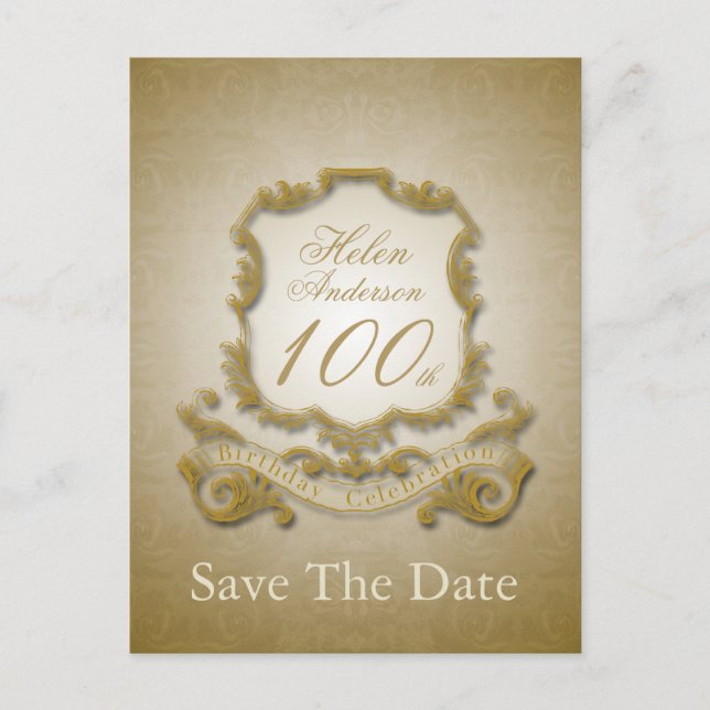 Save the Date 100th Birthday Personalised Postcard (Front)