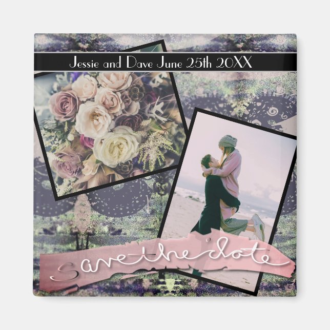 Save-the-Date 2 Custom Photos Steampunk Magnet (Front)