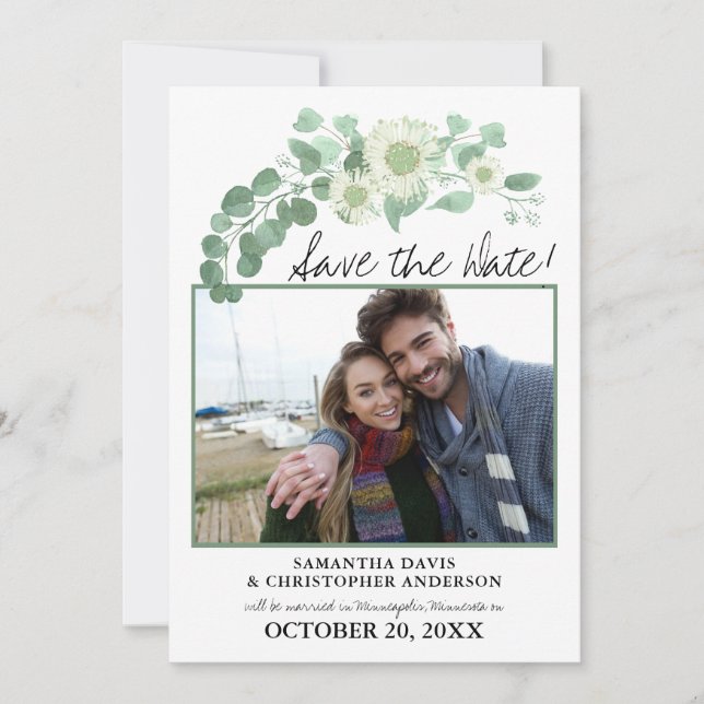 Save the Date 2 Photos Eucalyptus Greenery Invitation (Front)