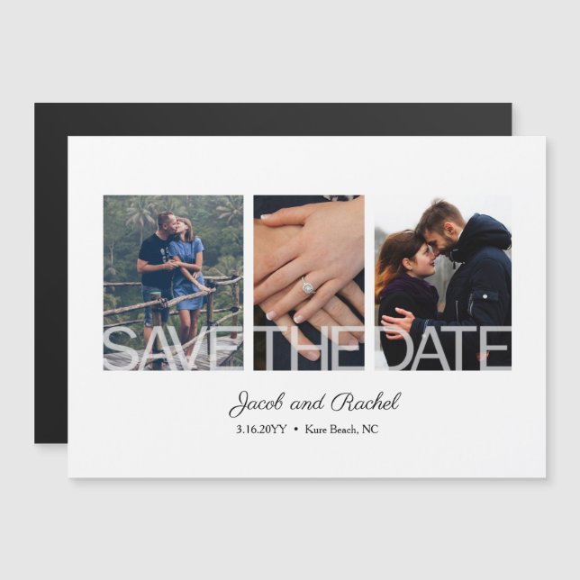 Save the Date 3-Photo Collage Wedding Magnet (Front/Back)