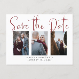 Save the Date 3 Photo Rose Gold Modern Script Announcement Postcard