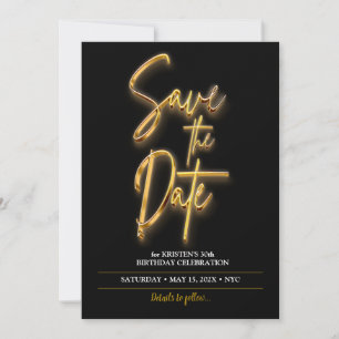 Save the Date 3d Text Minimalist in Black and Gold Invitation