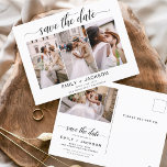 Save the Date 4 Photo Elegant Editable Modern Postcard<br><div class="desc">Modern and Elegant Landscape Horizontal Four (4) Photo Save the Date Wedding Magnet with hand lettered script typography. The save the date invitation magnet includes script typography and chic and simple design that you can add your customised engagement photograph picture to.</div>