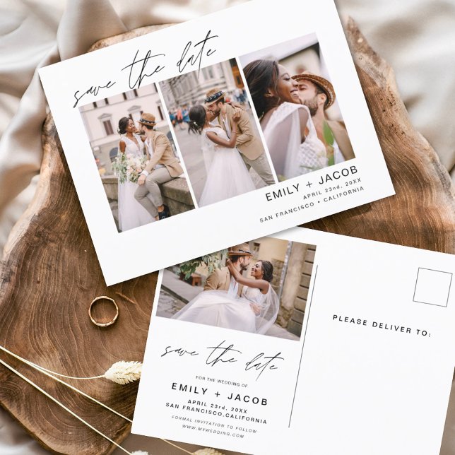 Save the Date 4 Photo Elegant Editable Postcard (Creator Uploaded)