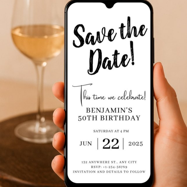  Save The Date 50Birthday Phone Invitation Unique  ( Save The Date 50 Birthday, Electronic Save The Date, Birthday Invitation, Unique Editable Bday)
