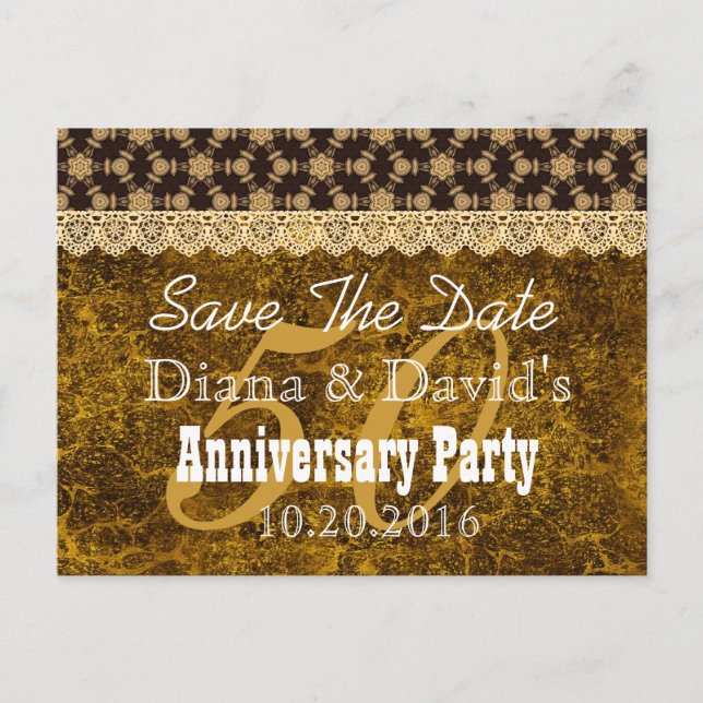 Save the Date 50th Anniversary GOLD BLACK V01 Announcement Postcard (Front)