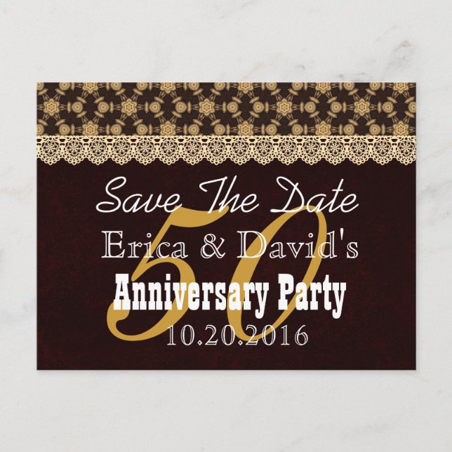 Save the Date 50th Anniversary GOLD BLACK V01A Announcement Postcard (Front)