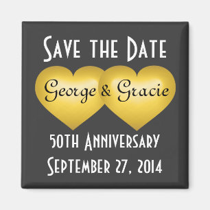 Save the date 50th anniversary golden hearts magnet