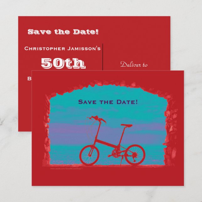 Save the Date 50th Birthday Party Postcard Bicycle (Front/Back)
