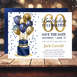 Save The Date 60th Birthday Navy Blue Balloon Cake