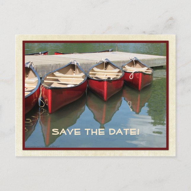 Save the Date 65th Birthday Red Canoes Postcard (Front)