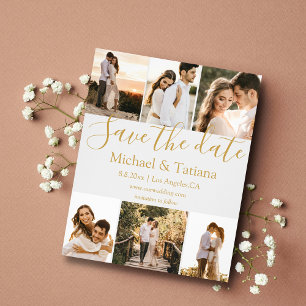 save the date 6 photos collage wedding golden flyer
