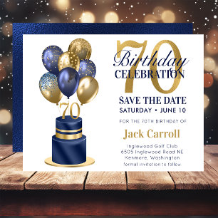 Save The Date 70th Birthday Navy Blue Cake