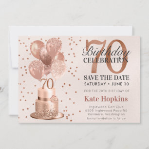 Save The Date 70th Birthday Rose Gold Cake