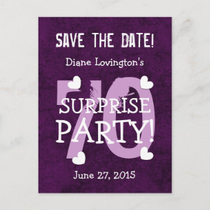Save the Date 70th Surprise Birthday S70A PURPLE Announcement Postcard