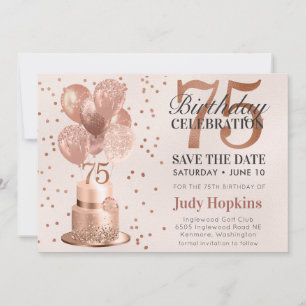 Save The Date 75th Birthday Rose Gold Cake