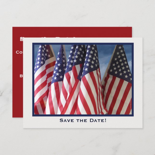 Save the Date 80th Birthday Party Postcard, Flags Announcement Postcard (Front/Back)