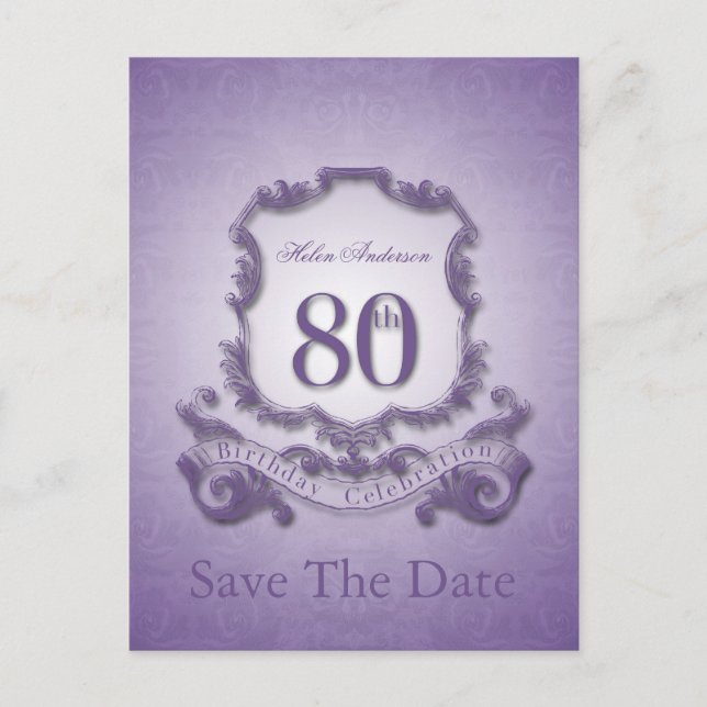 Save the Date 80th Birthday Personalised Postcard (Front)